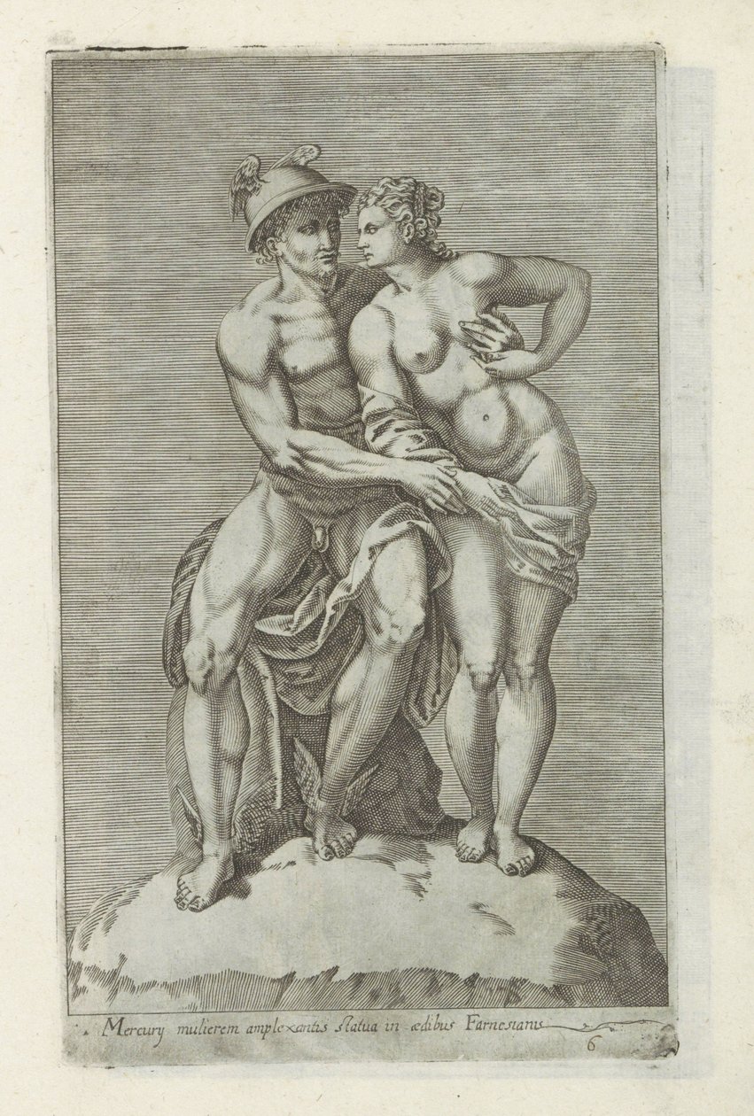 Beeldengroep Mercury en een godin ile tanıştı Farnesian evinde heykeli kucaklayan Merkür kadın (nesnedeki başlık) Roma