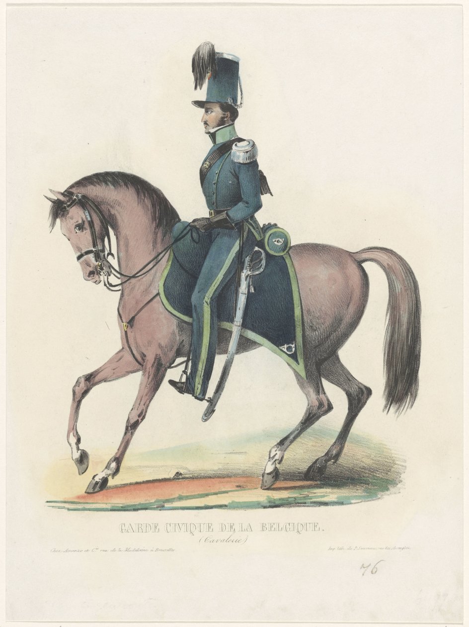 At sırtında Belçikalı kanunsuz, 1830 Garde Civique de la Belgique (Süvari) (nesne üzerindeki başlık) by Anonymous