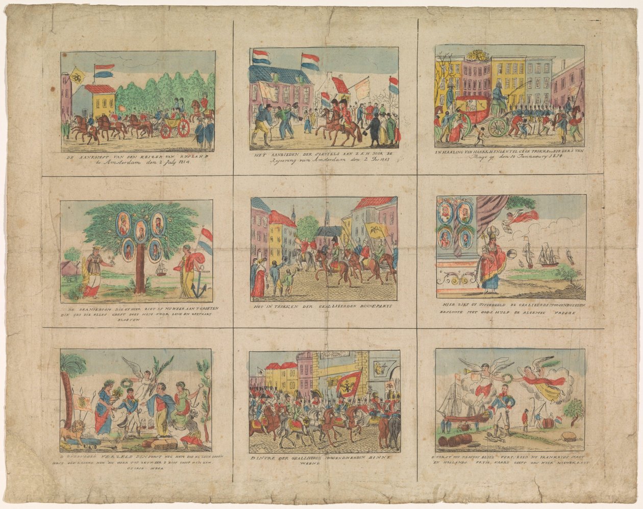 1813-1814 yıllarındaki tarihi olayların 9 temsilini içeren sayfa (nesne üzerindeki başlık) by Anonymous