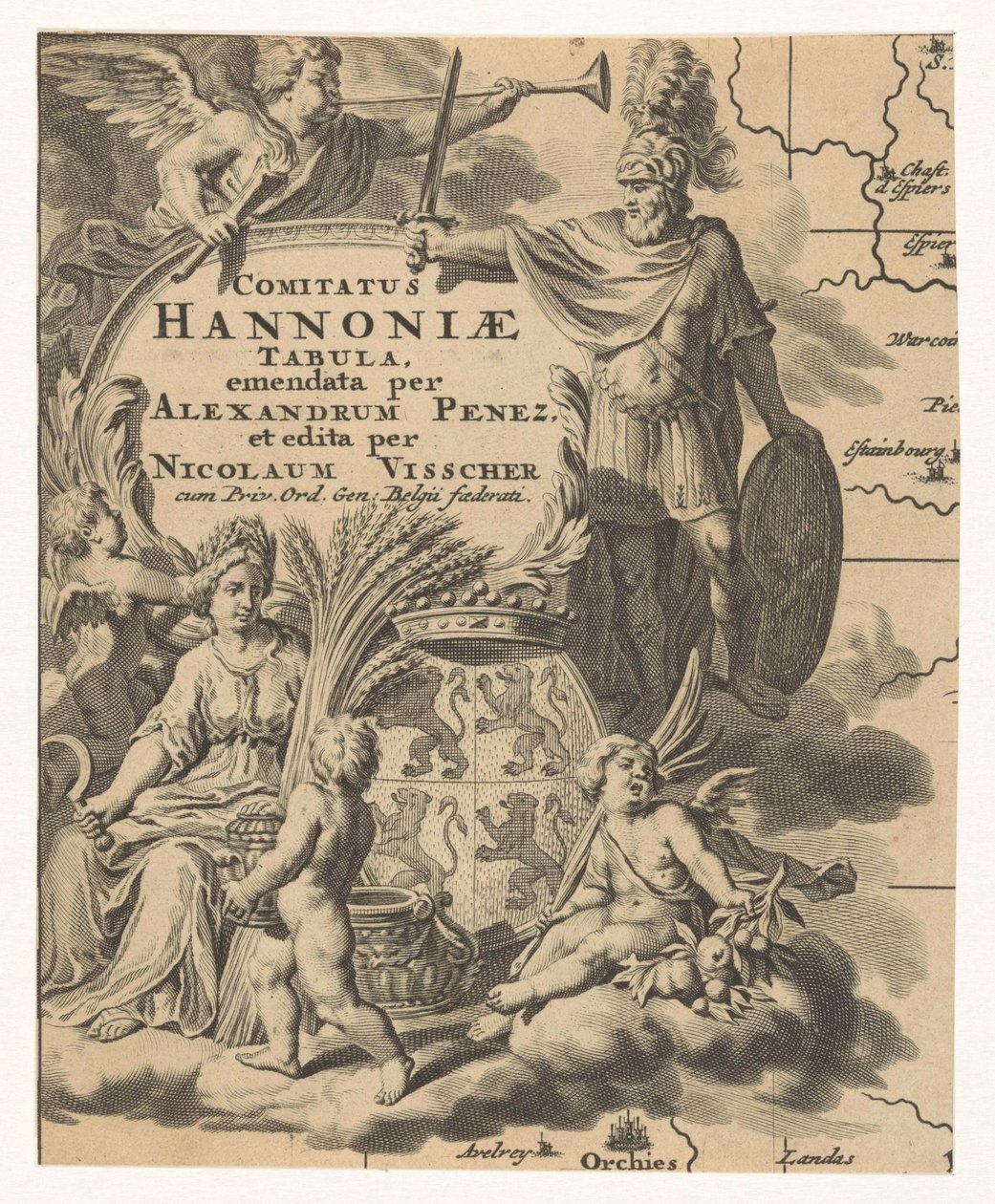 Ceres, putti en wapen Hannonia Eyaleti Henegouwen Haritası (nesne üzerindeki başlık) by Anonymous