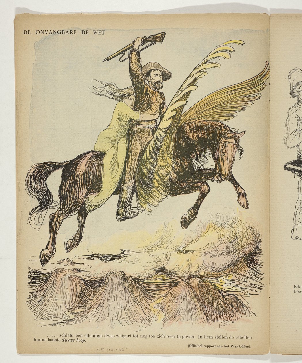 Christiaan de Wet ve kanatlı bir at üzerinde ona tutunan bir kadın (De Hoop van de Boers) Karşı konulamaz De Wet (nesnedeki başlık) by Anonymous