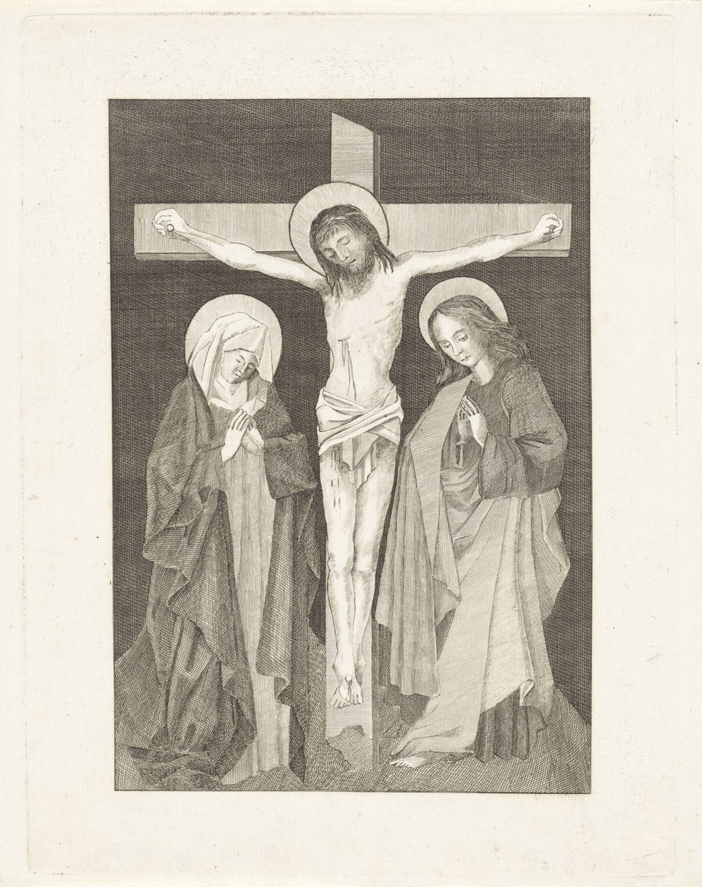 İsa çarmıhta, Mary ve John her iki tarafta by Anonymous
