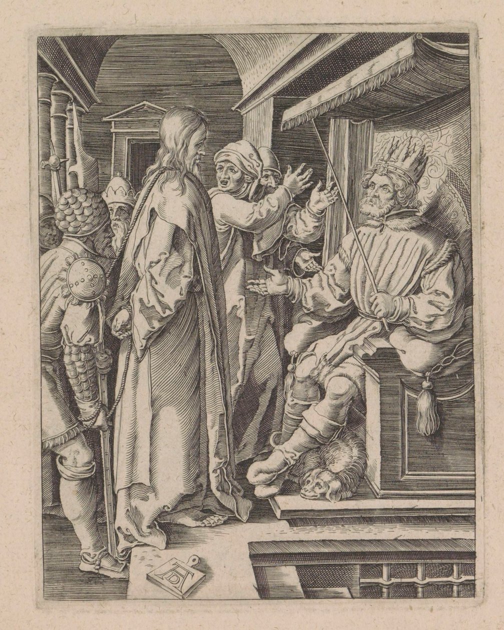Christ voor Herod De kleine Passie (dizi başlığı) Nürnbergli Alberto Durer tarafından canlandırılan İsa'nın Tutkusu by Anonymous