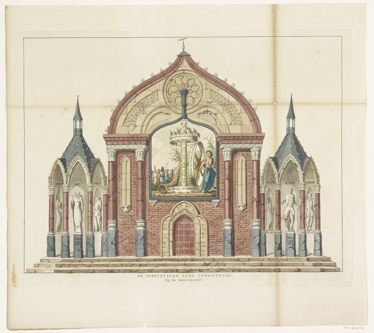 Eski Anayasanın İmhası, Botermarkt'ta dekorasyon, 1795 Tahrip Edilmiş Eski Anayasa, Botermarkt'ta 1795'te Amsterdam'daki Alliantiefeest'te on beş dekorasyon (dizi başlığı) by Anonymous