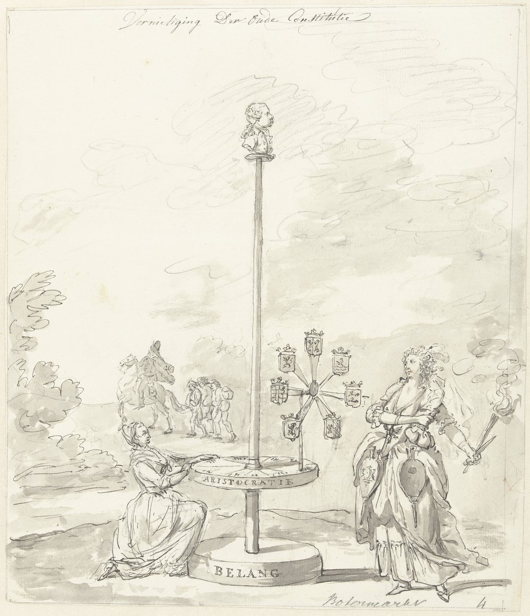 Eski Meşrutiyetin Yıkılışı, Tereyağı Pazarı Dekorasyonu, 1795 Eski Anayasa / Tereyağı Pazarının Yıkımı (nesnedeki başlık) by Anonymous