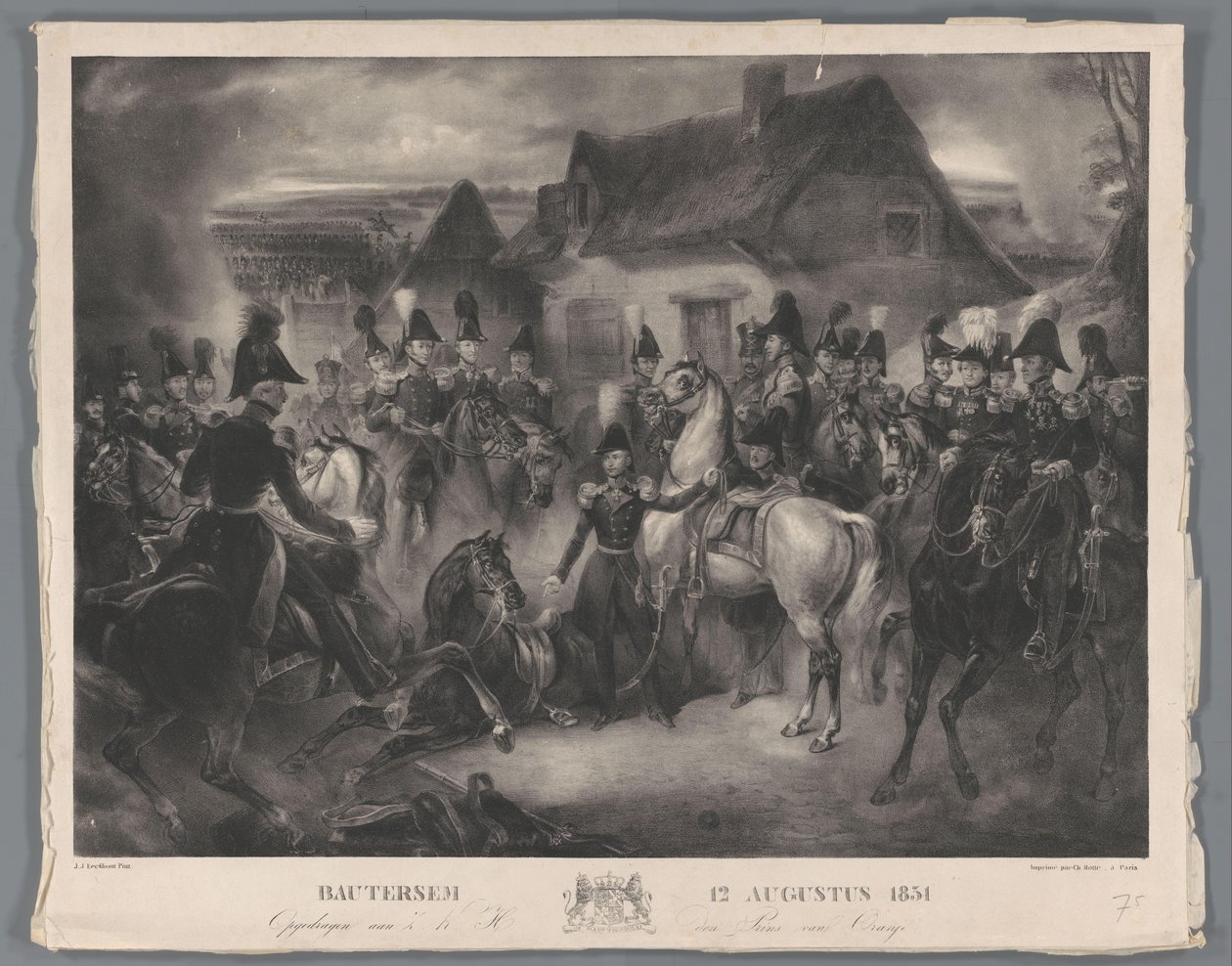 Orange Prensi'nin (daha sonra Kral Willem II) yaralı atının Boutersem savaşı sırasında değiştirilmesi, 12 Ağustos 1831 Bautersem 12 Ağustos 1831 (nesnedeki başlık) by Anonymous