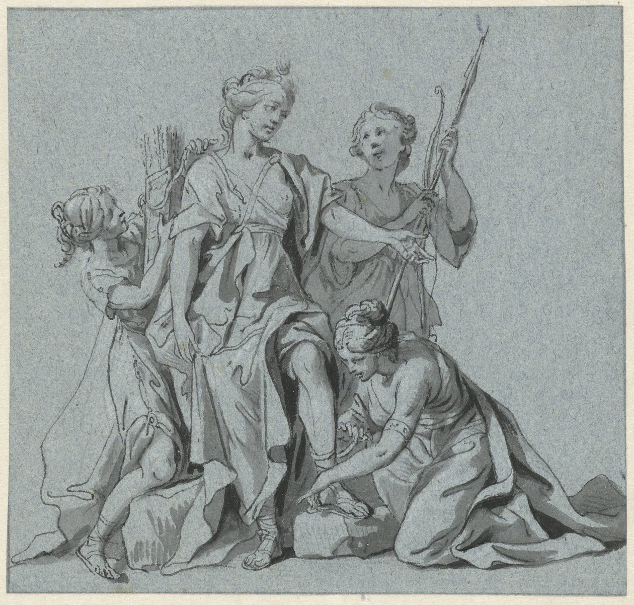 Diana, perileri tarafından avlanmak için donatılmıştır. by Anonymous