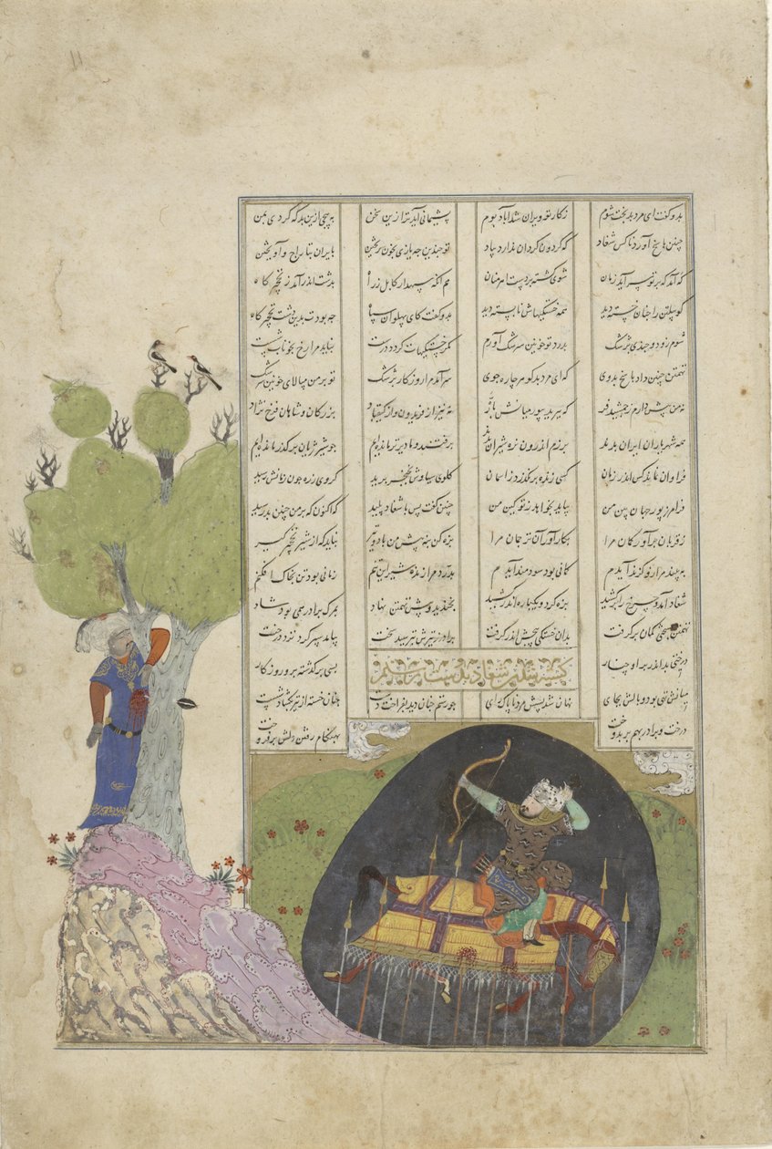 Dood van Rustam en van Shaghad, Firdausi'nin Shahnama'sının ilk bölümü (1010'da voltooid) by Anonymous