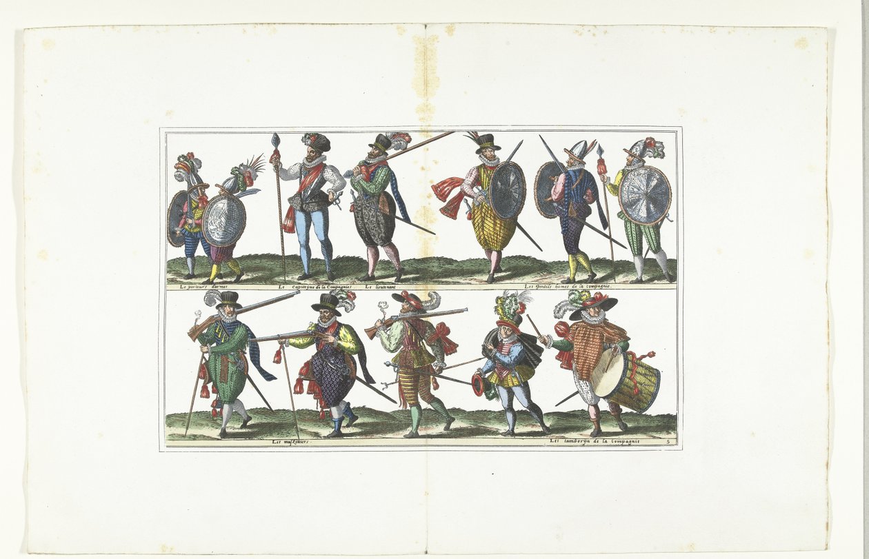 Antwerp'teki modaya göre üniformalı on iki silahlı sivil ile çift plaka, yaklaşık 1580 Bourgeois d'Anvers, sous les armes (nesne üzerindeki başlık) by Anonymous