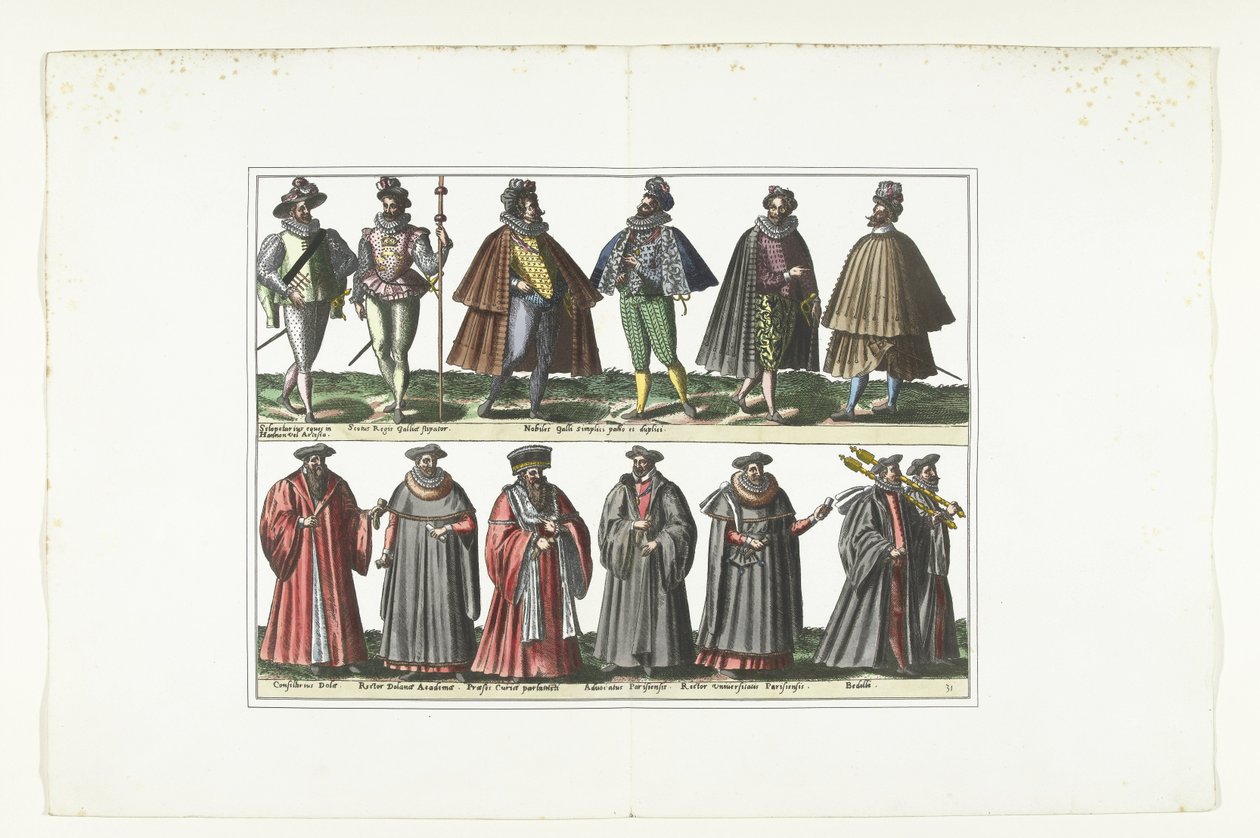 Fransız tarzında giyinmiş on iki adamla çift tabak, yaklaşık 1580 Kostümler Français (nesne üzerindeki başlık) by Anonymous