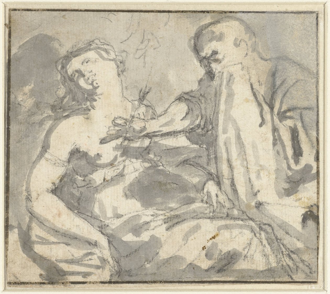 Bir adam bir kadının göğsünden bir ok çıkarır (Cephalus ve Procris?) by Anonymous