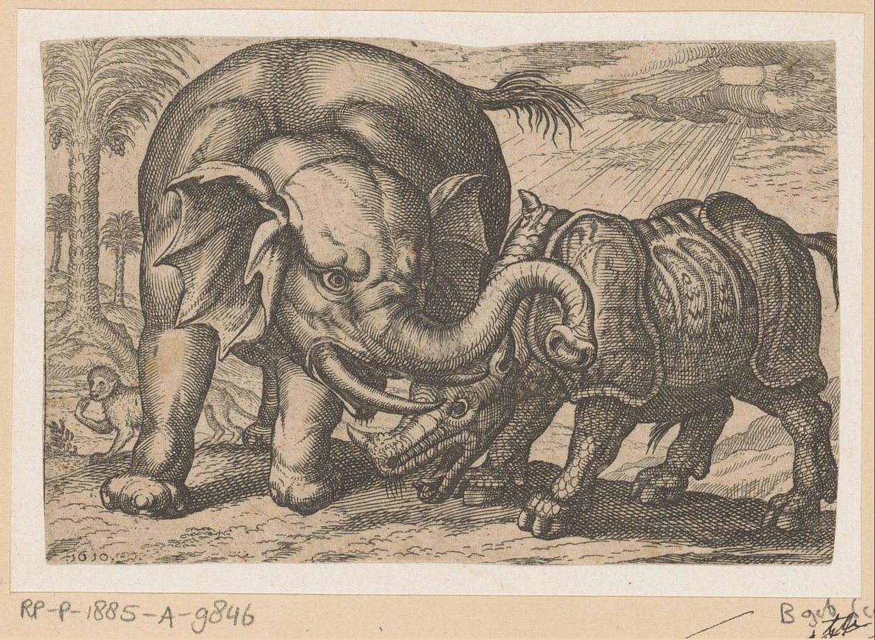 Bir gergedan bir fil ile savaşır Fighting Animals (kopyalar) (dizi adı) by Anonymous