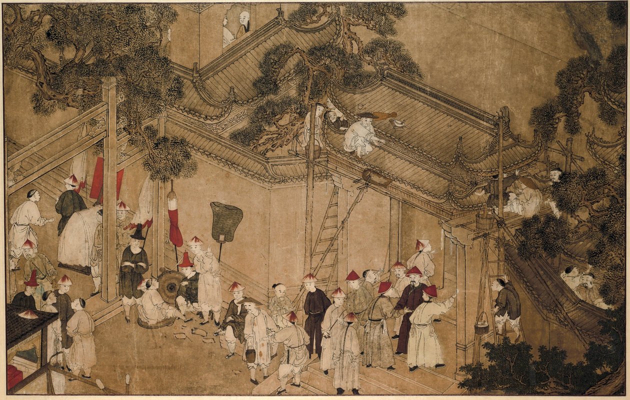 İnşaat işçileri iş başında olan bir tapınak Mazu Harikaları (dizi başlığı) by Anonymous