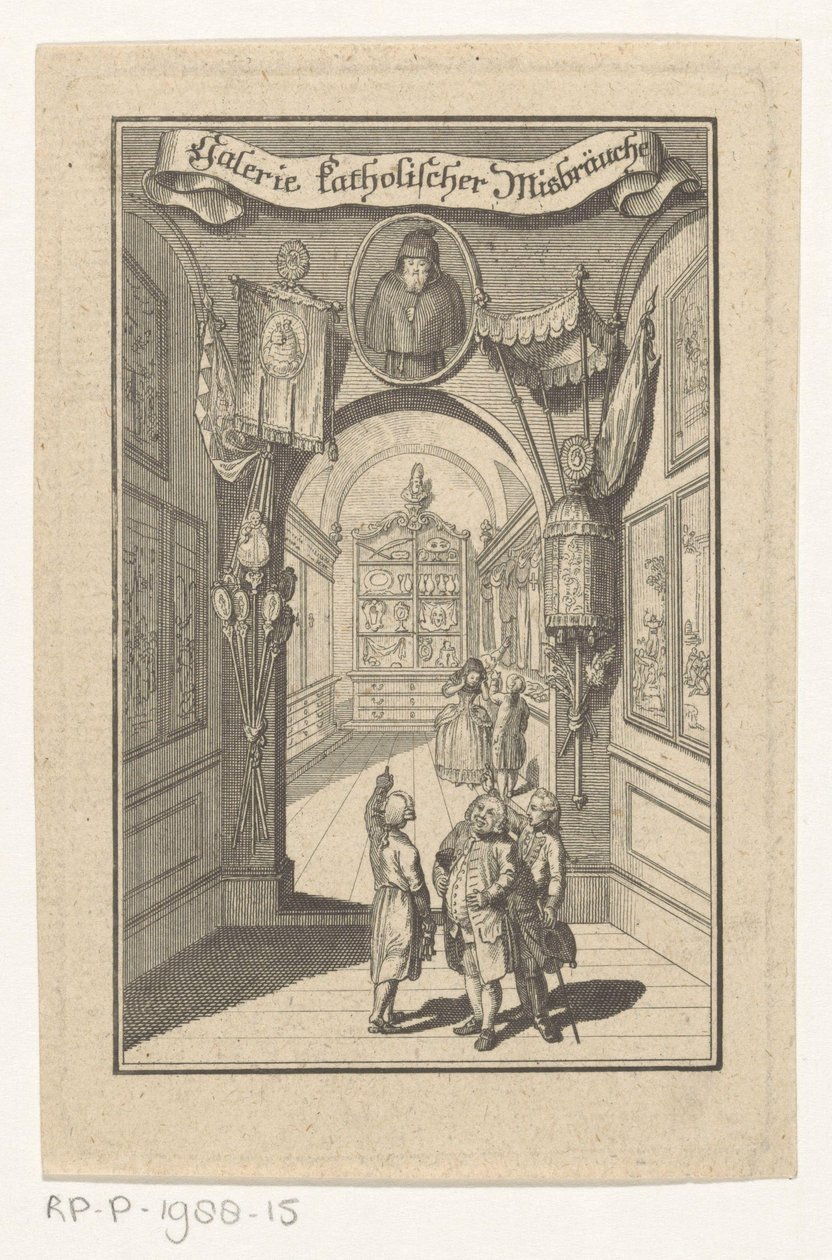 Galerideki figürler, litürjik nesnelerde portreyle buluştu Katolik Suistimaller Galerisi (nesnedeki başlık) Kapak sayfası: Joseph Richter, Katolik Suistimalleri Resim Galerisi, 1784 by Anonymous