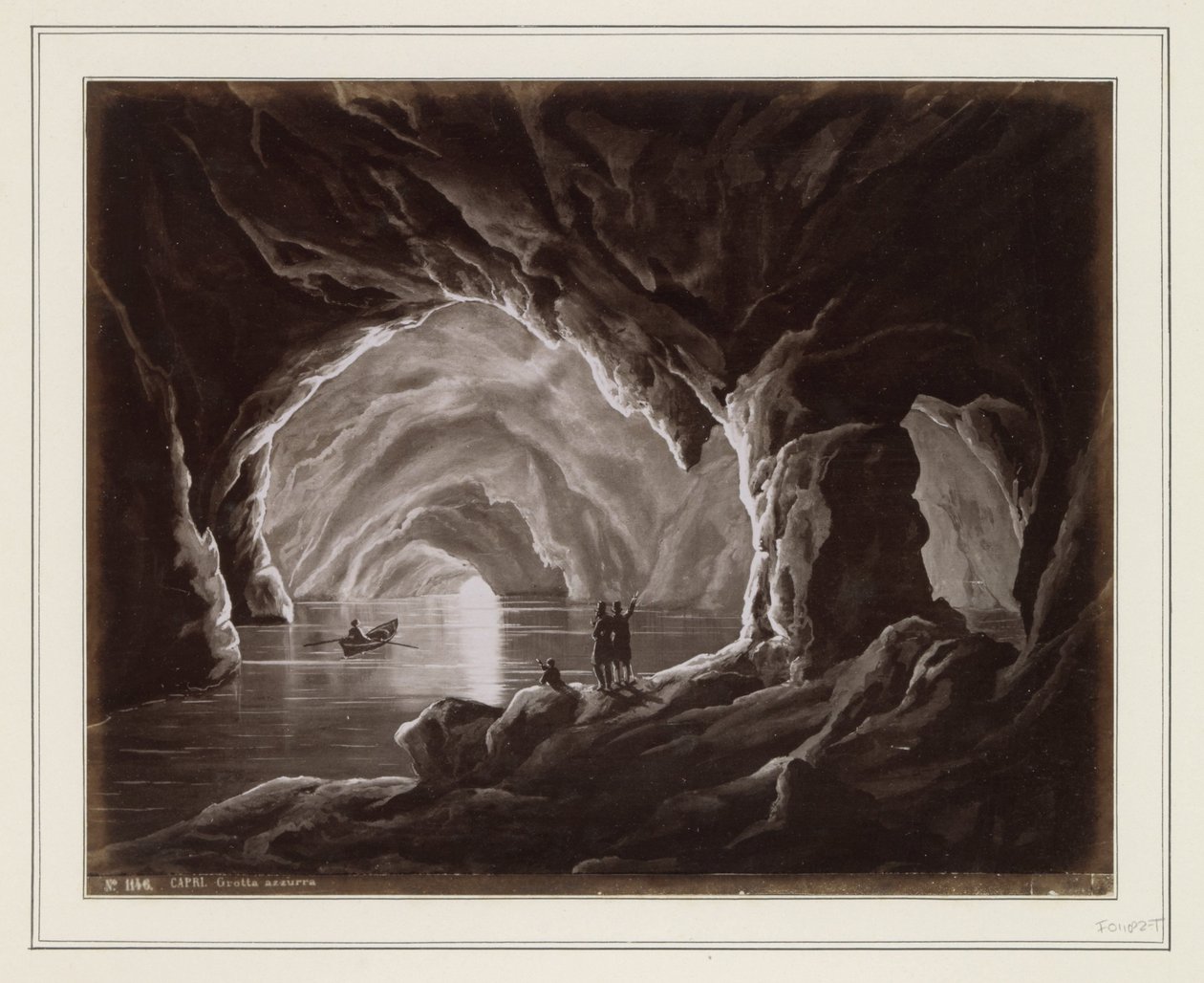 Capri CAPRI'deki Blue Grotto'nun bir çiziminin (muhtemelen) fotoğraf reprodüksiyonu. Grotta azzurra (nesne üzerindeki başlık) by Anonymous
