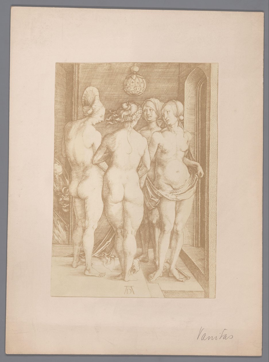 Albrecht Dürer'in dört çıplak kadın gravürünün fotoğraflı reprodüksiyonu by Anonymous