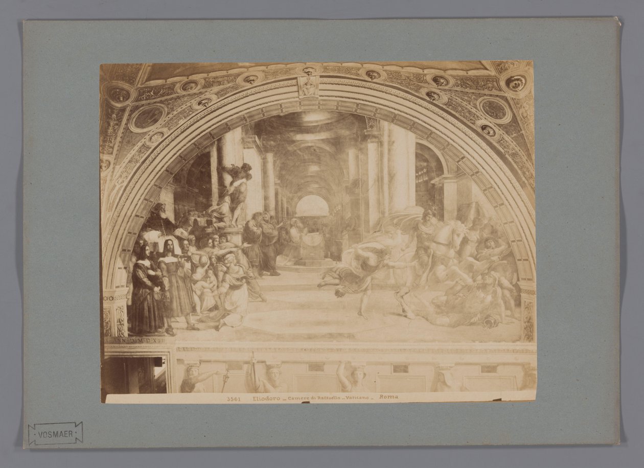Fotoreproductie van het fresco Stanze d'Eliodoro kapı Rafaël in de Chambers of Raphael Eliodoro - Chambers of Raphael - Vatikan - Roma (nesne üzerindeki başlık) by Anonymous