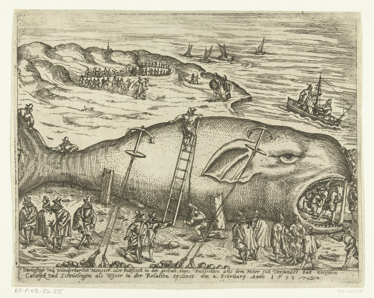 Berckhey yakınlarında mahsur kalmış Walvis, 1598 Warhafttigh Ve Harika Canavar veya bir balina şeklinde Pottfisch, Möer, 4 Şubat