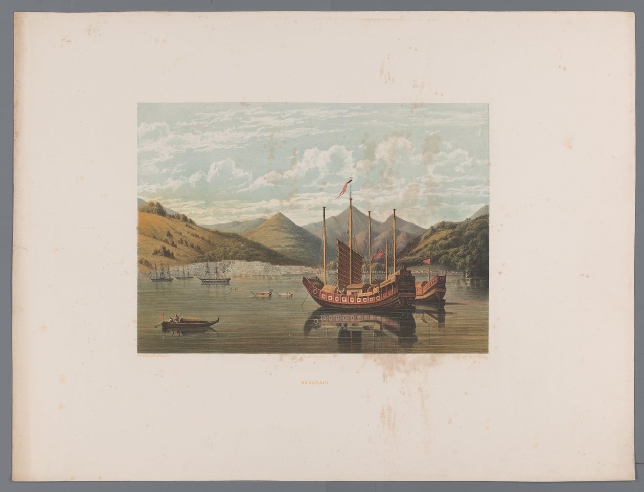 Nagasaki'nin sudan görünümü Nagasaki (nesne üzerindeki başlık) Souvenir du Japon vues d'après nature avec texte par le comte de Lijnden (nesne üzerindeki seri başlığı) by Anonymous