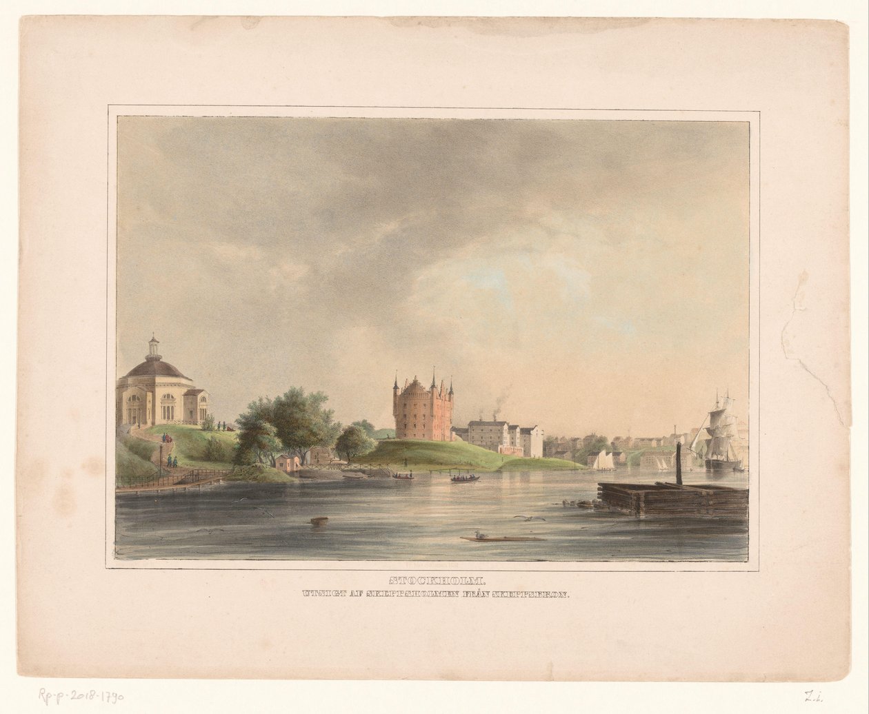 Gezicht op Skeppsholmen en het Admiraliteitshuis, Stockholm Stockholm. Skeppsbron'dan Skeppsholmen'in görünümü (nesne üzerindeki başlık) by Anonymous