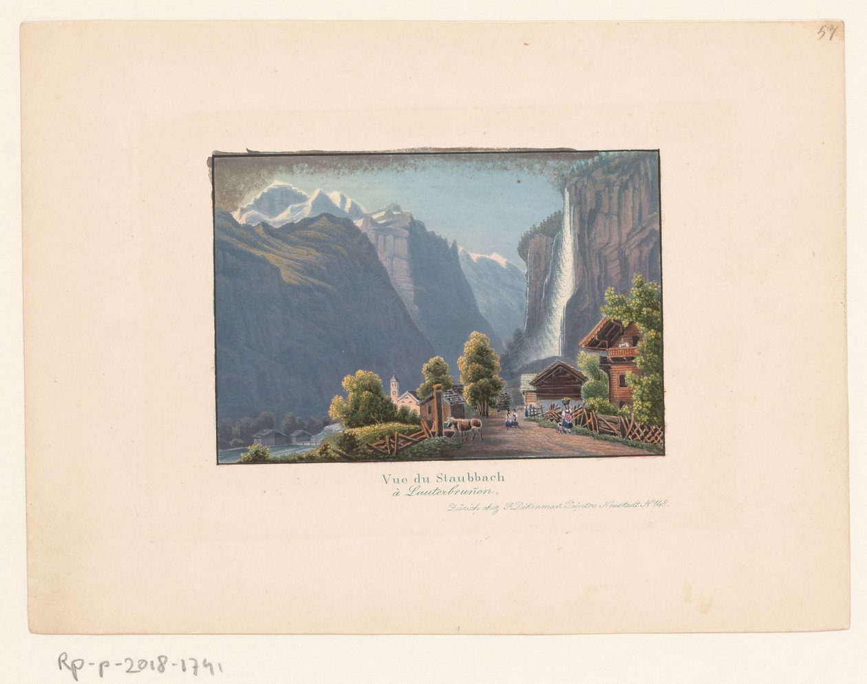 Staubbach ve Staubbachwaterval Manzarası Lauterbrunen'deki Staubback Manzarası (nesne üzerindeki başlık) by Anonymous