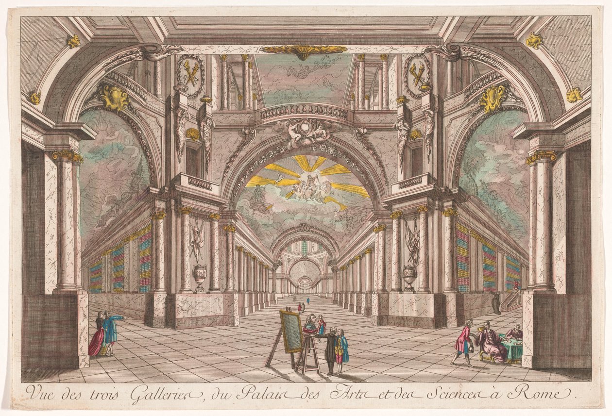 Roma'daki Sanat ve Bilim Sarayı'nın üç galerisinin görünümü Vue des trois galerileri, du Palais des Arts et des Sciences à Rome (nesne üzerindeki başlık) by Anonymous