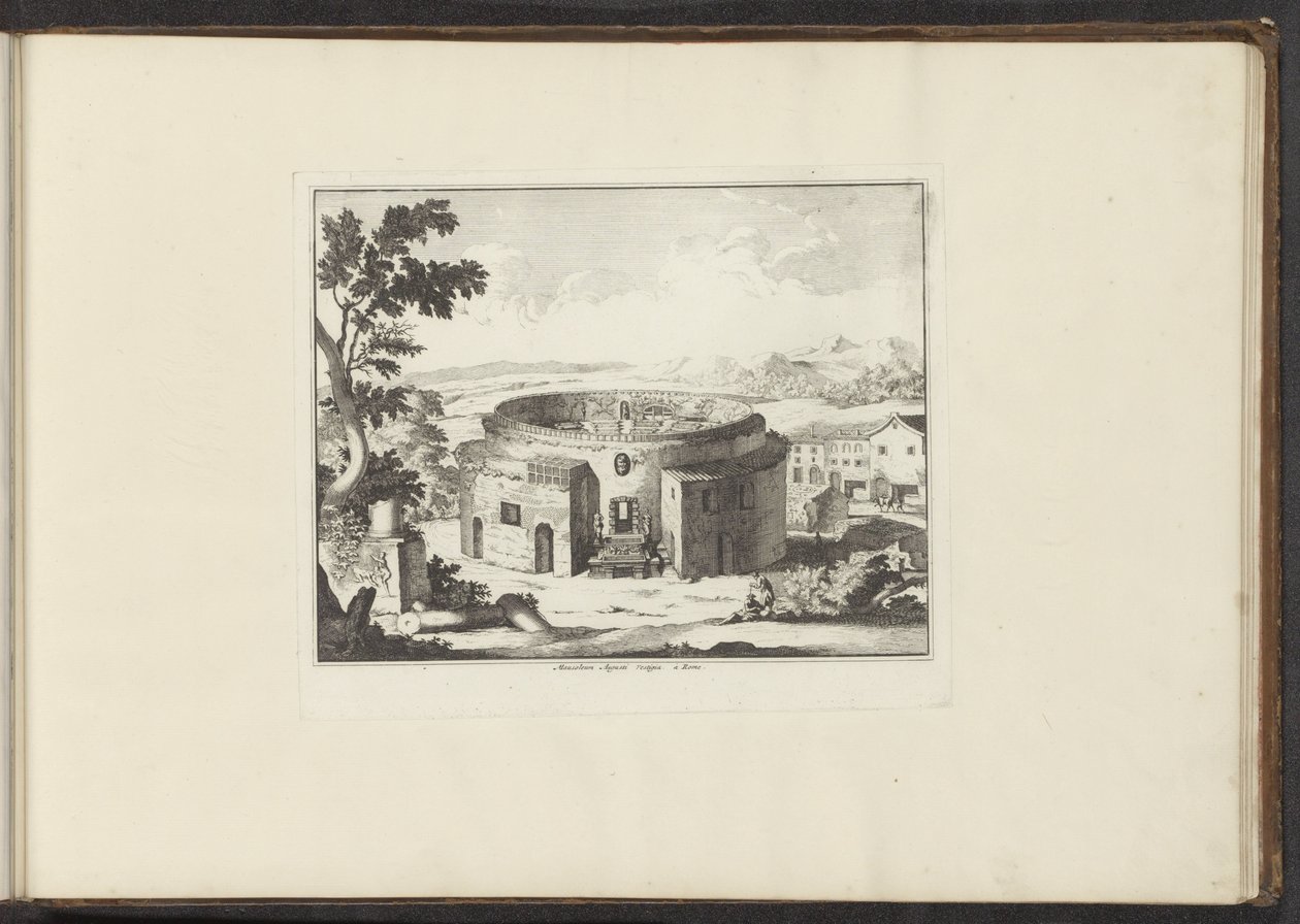 Roma'daki Augustus Mozolesi'nin kalıntılarının görünümü Mausoleum Augusti Vestigia à Roma (nesne üzerindeki başlık) Venedik, Livorno, Napoli ve Roma'daki saraylar ve anıtlar (seri başlığı) by Anonymous