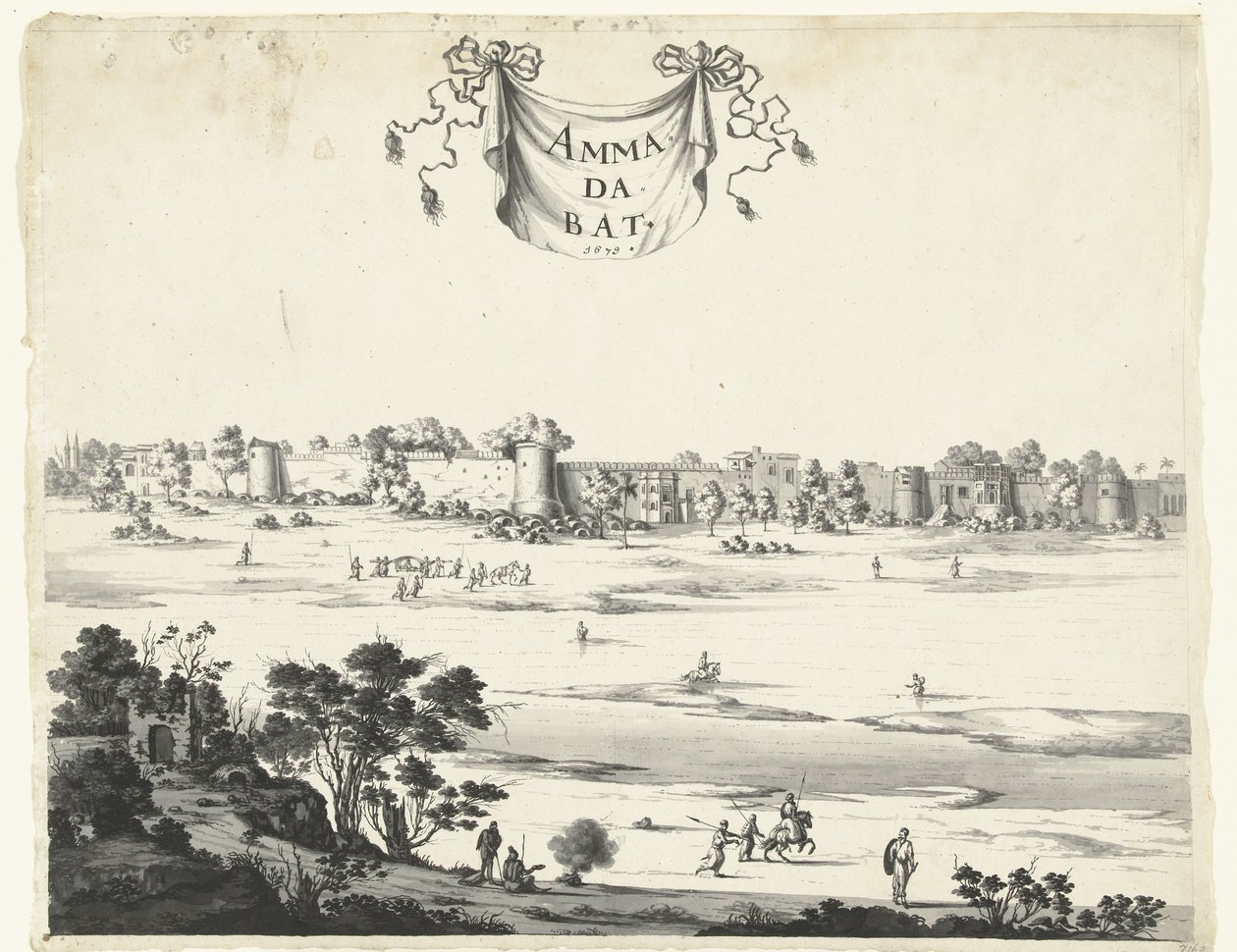 Ahmedabad Ammadabat şehrinin görünümü (nesne üzerindeki başlık) Hindistan'da 1678-1679 yıllarından görüntüler (dizi başlığı) by Anonymous