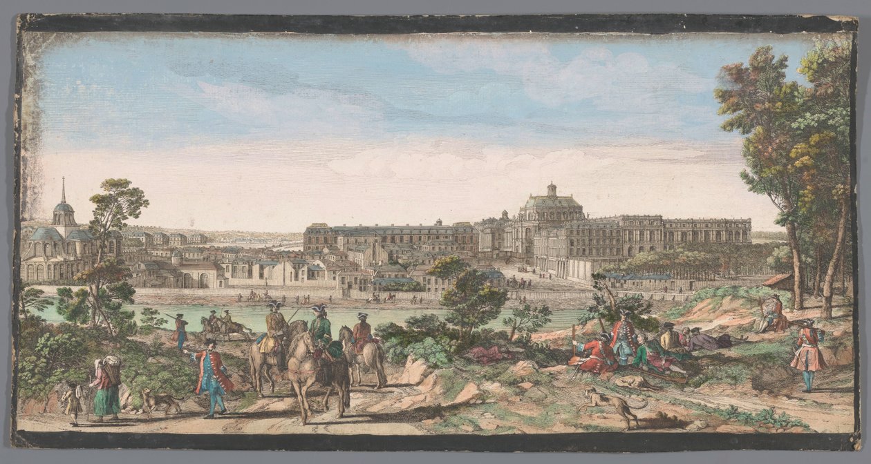 Şehir ve Versay Sarayı manzarası Chateau ve Versailles şehrinin bir bölümünün görünümü (nesne üzerindeki başlık) by Anonymous