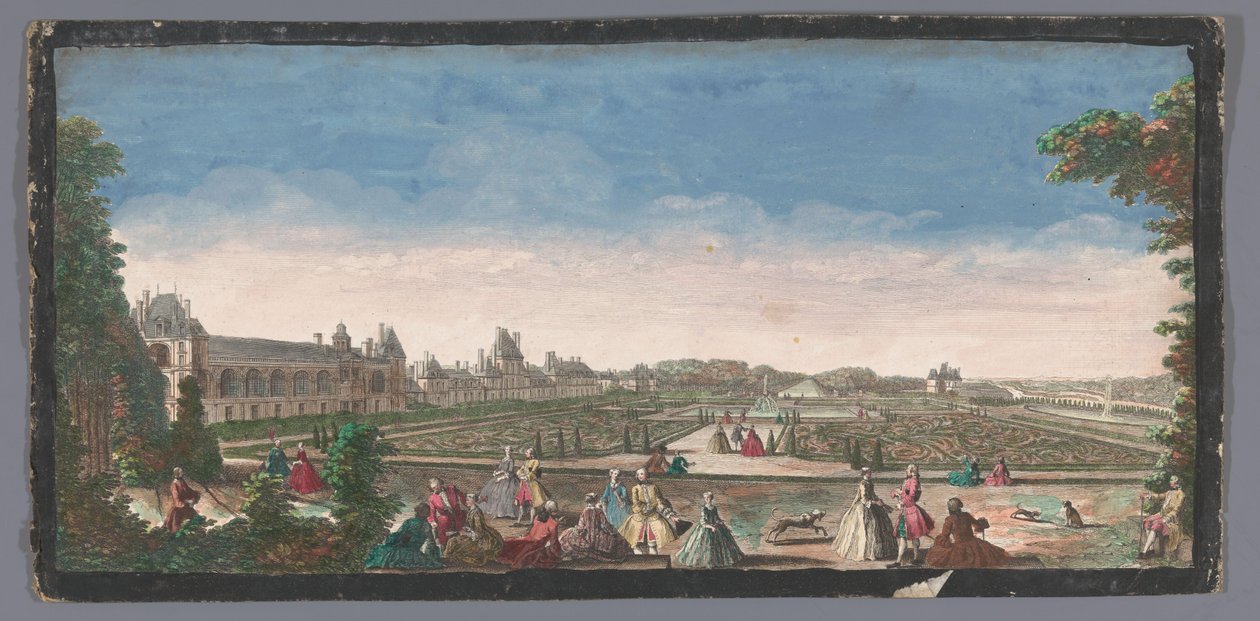Gezicht op de tuin en het Palais de Fontainebleau Château de Fontainebleau'nun bir kısmının görünümü ve parterre (nesne üzerindeki başlık) by Anonymous