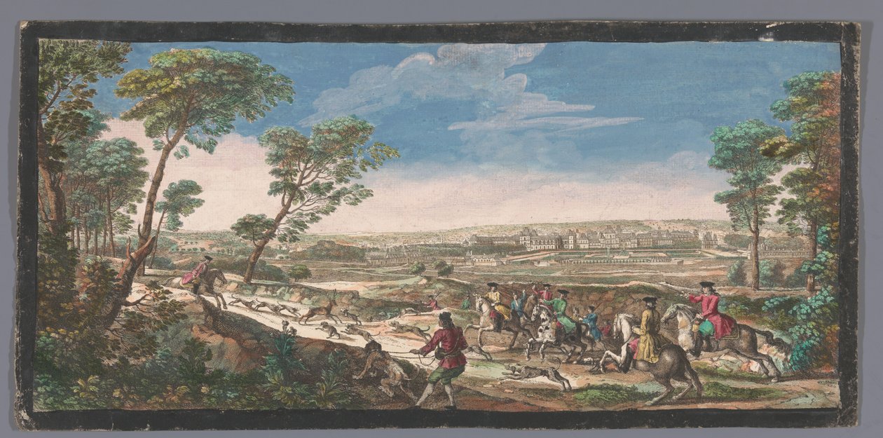 Gezicht op het Fontainebleau Sarayı Partere tarafında karşı dağın tepesinden alınan Fontainebleau