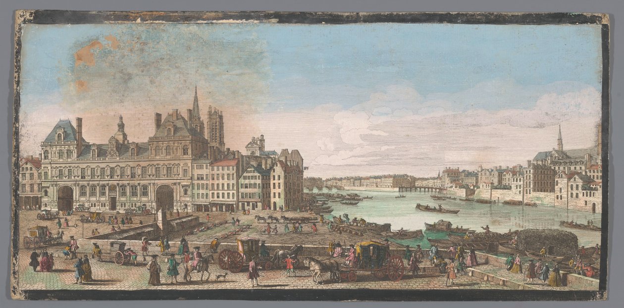 Gezicht op het Stadhuis en de rivier de Seine te Parijs Paris Belediye Binası