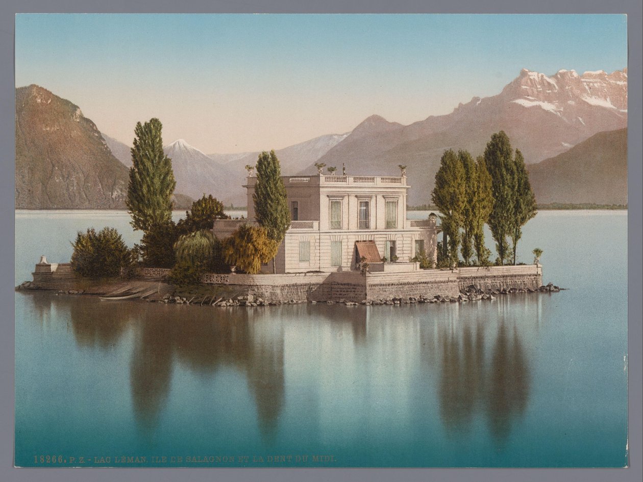 Cenevre Gölü'ndeki Île de Salagnon'un görünümü, arka planda Dents du Midi lac Léman, Ile de Salagnon et la Dent du Midi (nesnedeki başlık) by Anonymous