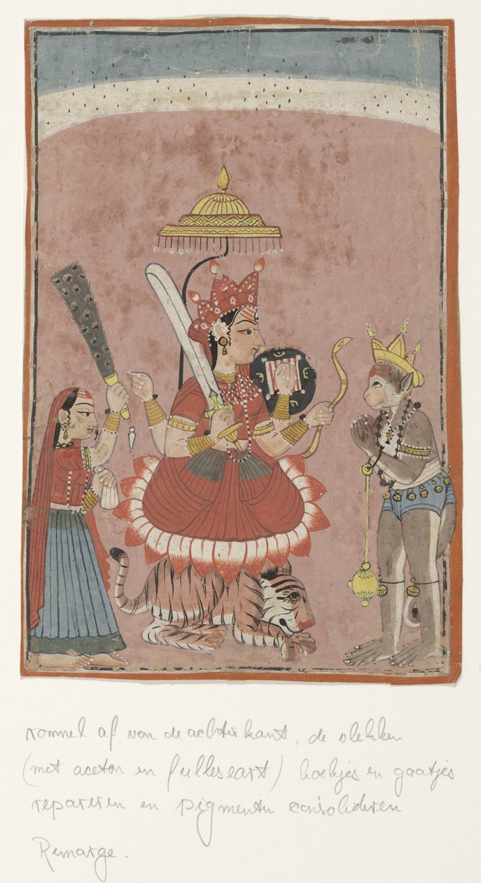 Tanrıça Durga ve Hanuman by Anonymous