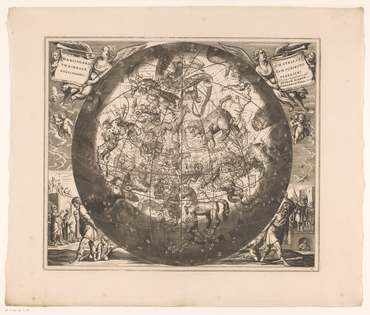 Kuzey takımyıldızlarını gösteren gökyüzü haritası Haemisphaerium stellatum boreale cum subiecto haemisphaerio terrestri (nesne üzerindeki başlık) by Anonymous
