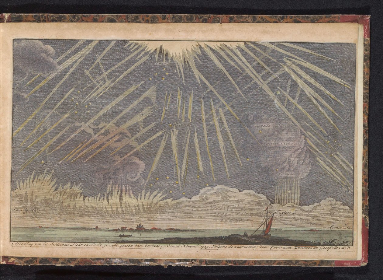 Gök Olayları, 1729 16 Kasım 1729 akşamı görülen Seldtzame Işık ve Gökyüzü manzarasının görüntüsü. Coenraadt Zumbach de Croesfeldt M.D.