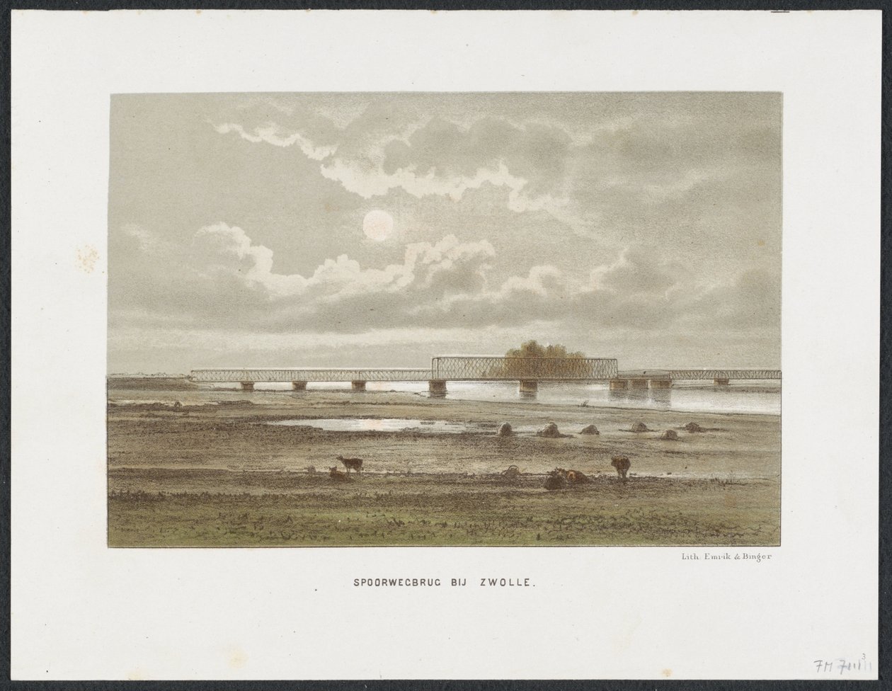 IJssel demiryolu köprüsü Zwolle, 1864 Zwolle yakınlarındaki demiryolu köprüsü (nesnedeki başlık) Hollanda