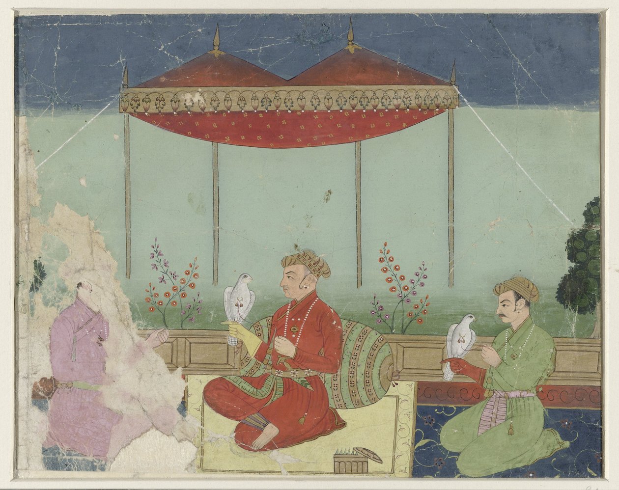Bir terasta bir gölgelik altında oturan Jahangir by Anonymous