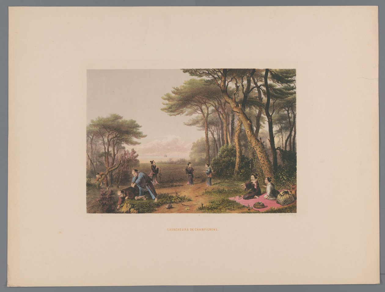 Mantar arayan Japon erkek ve kadınlar Chercheurs de mantar (nesne üzerindeki başlık) Souvenir du Japon vues d'après nature avec texte par le comte de Lijnden (seri başlığı) by Anonymous