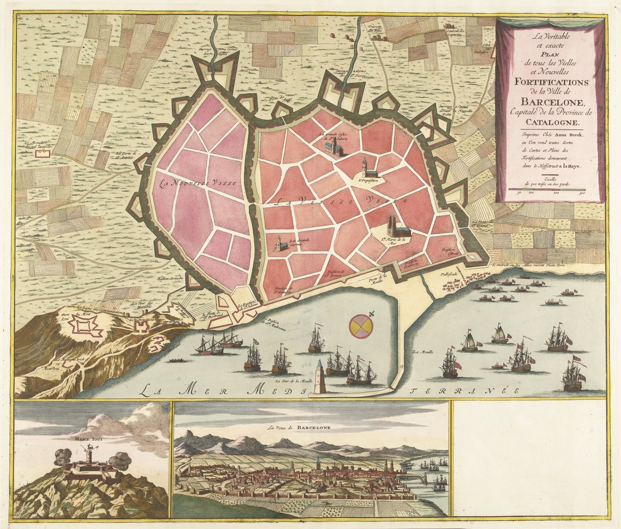 Kaart van Barselona, ​​​​ca. 1706 Katalonya Eyaletinin Başkenti Barselona Şehrinin Tüm Eski ve Yeni Tahkimatlarının Doğru ve Kesin Planı (nesne üzerindeki başlık) by Anonymous