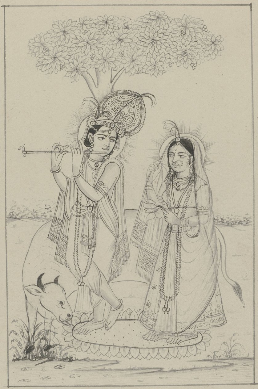 Krishna flüt çalıyor ve Radha by Anonymous