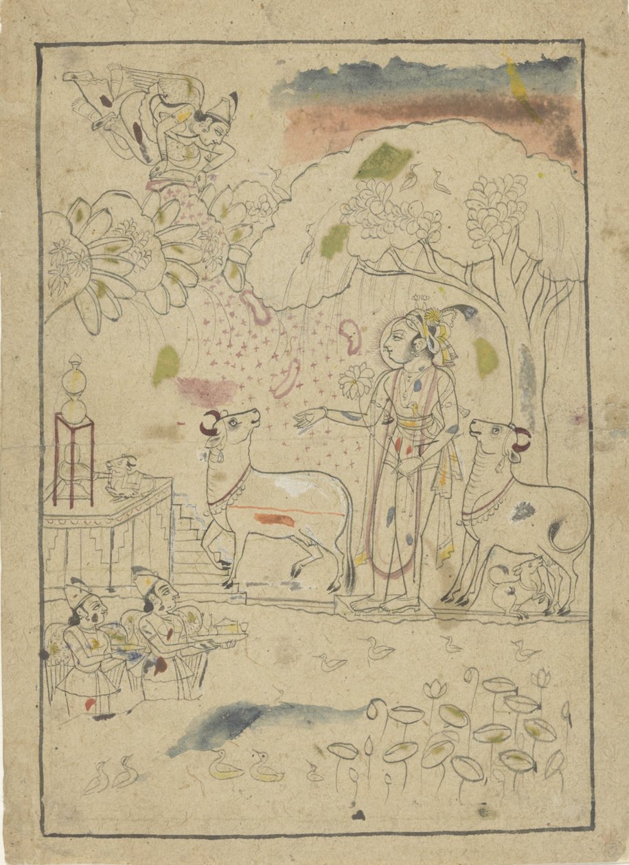 linga sunağından inekler ile Krishna by Anonymous
