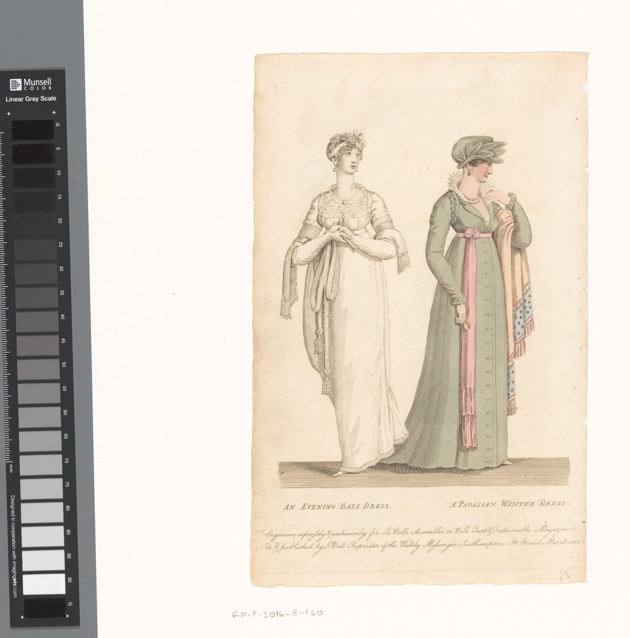 La Belle Assemblée, 1 Mart 1807, No. 14: Bir gece elbisesi / Parisli bir kış elbisesi by Anonymous