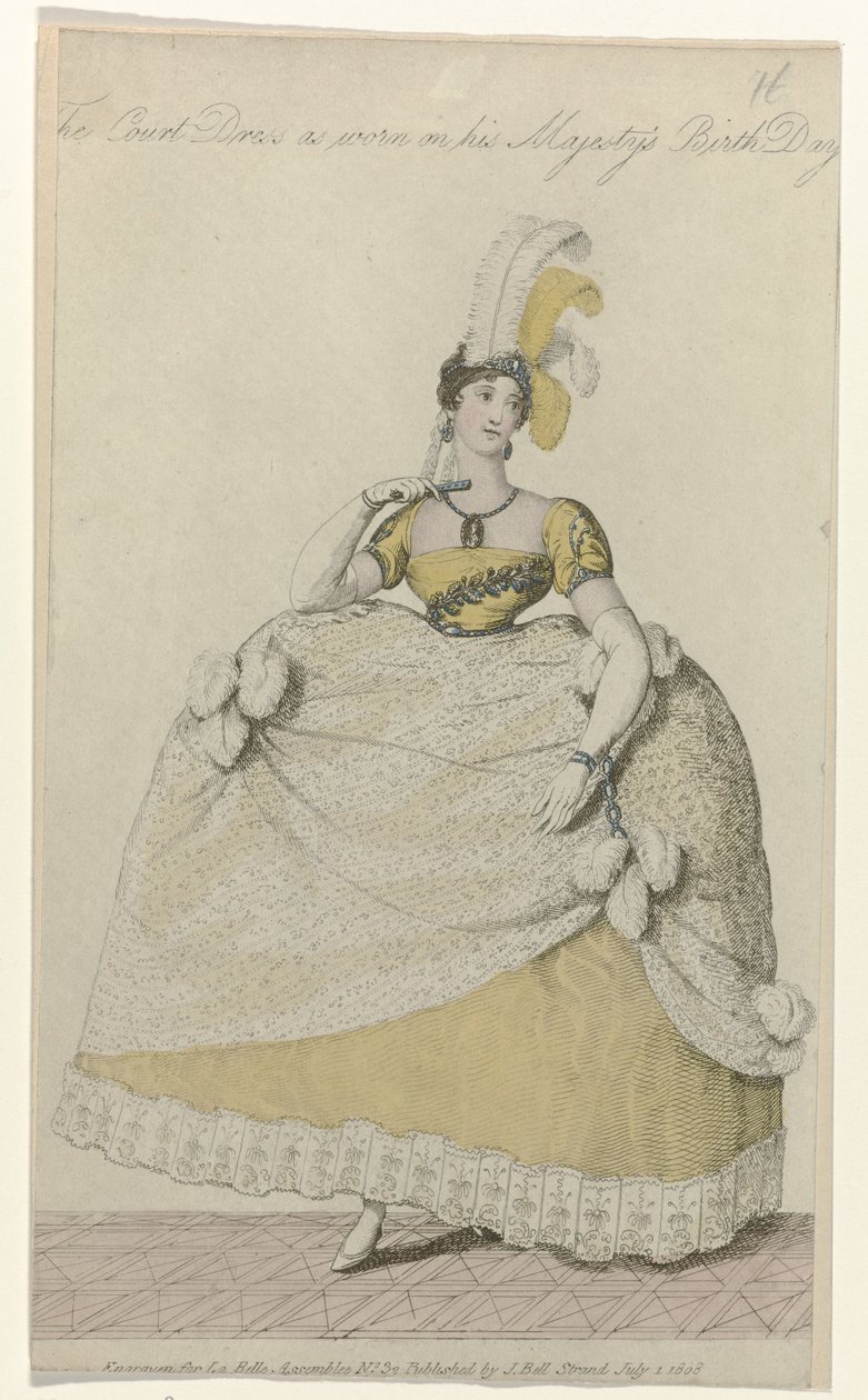 La Belle Assemblee, 1 Temmuz 1808, No. 32: Mahkeme Elbisesi (...) by Anonymous