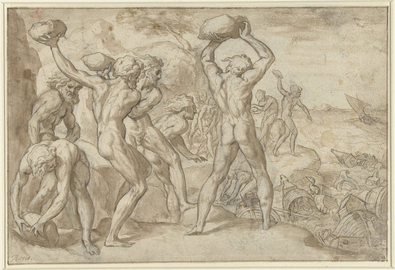 Laestrygonians, Odysseus'un filosunu ağır taşlarla ezdi by Anonymous