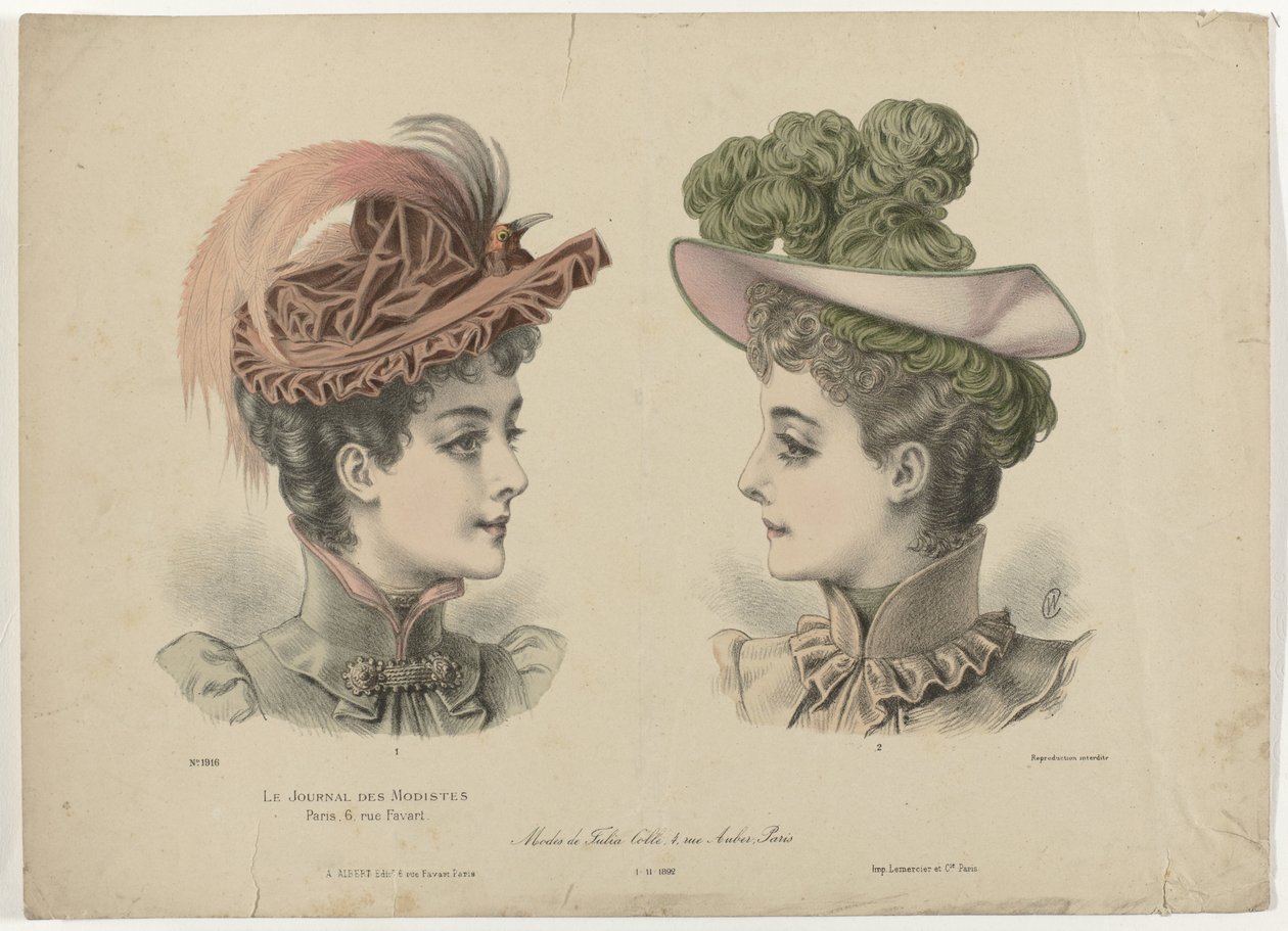 Le Journal des Modistes, 1-11-1892, No. 1916: Modes de Julia Coll (...) by Anonymous