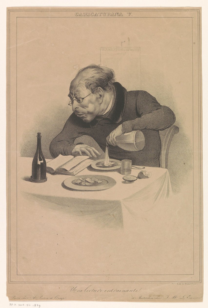 okuyan adam Une ders entraînante (nesne üzerinde başlık) Karikatürler (yayıncılar Pontin ve Eigeman tarafından) (seri başlığı) Caricaturana (nesne üzerinde dizi başlığı) by Anonymous