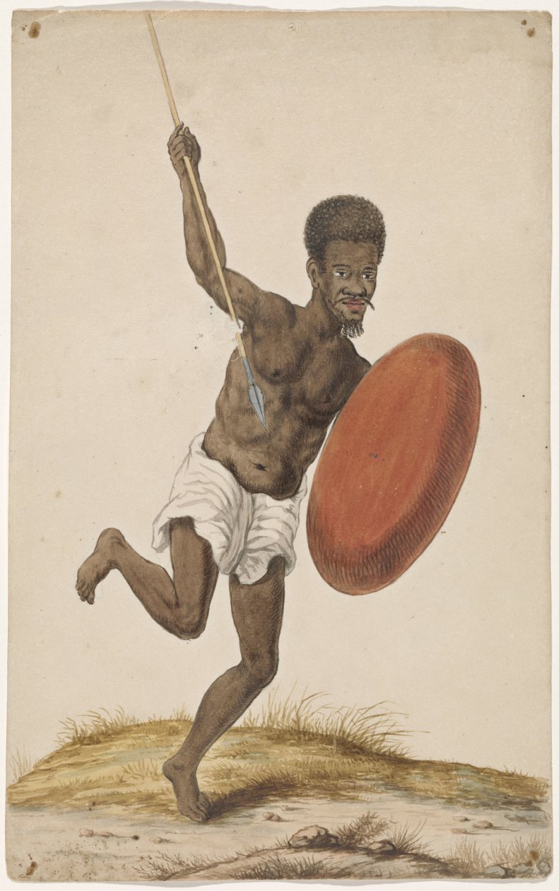 assegai ve kalkan ile Madagaskarlı savaşçı by Anonymous