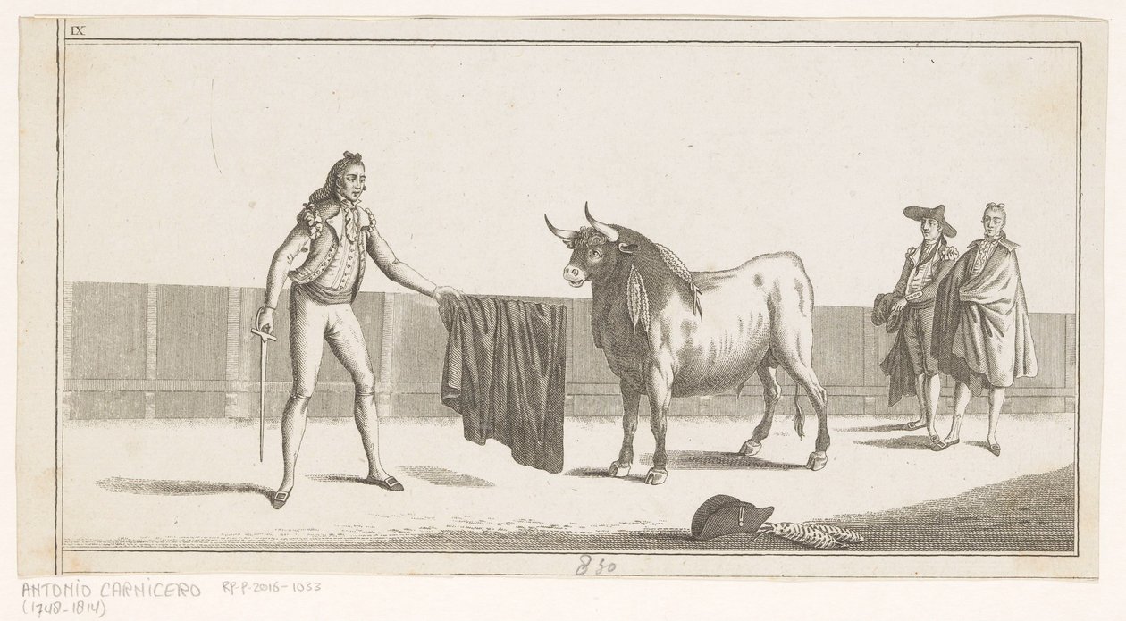 Matador boğaya meydan okuyor Coleccion de las Principales suertes de una corrida de toros (nesne üzerinde seri başlığı) En önemli boğa güreşi manevralarının toplanması (seri başlığı) by Anonymous