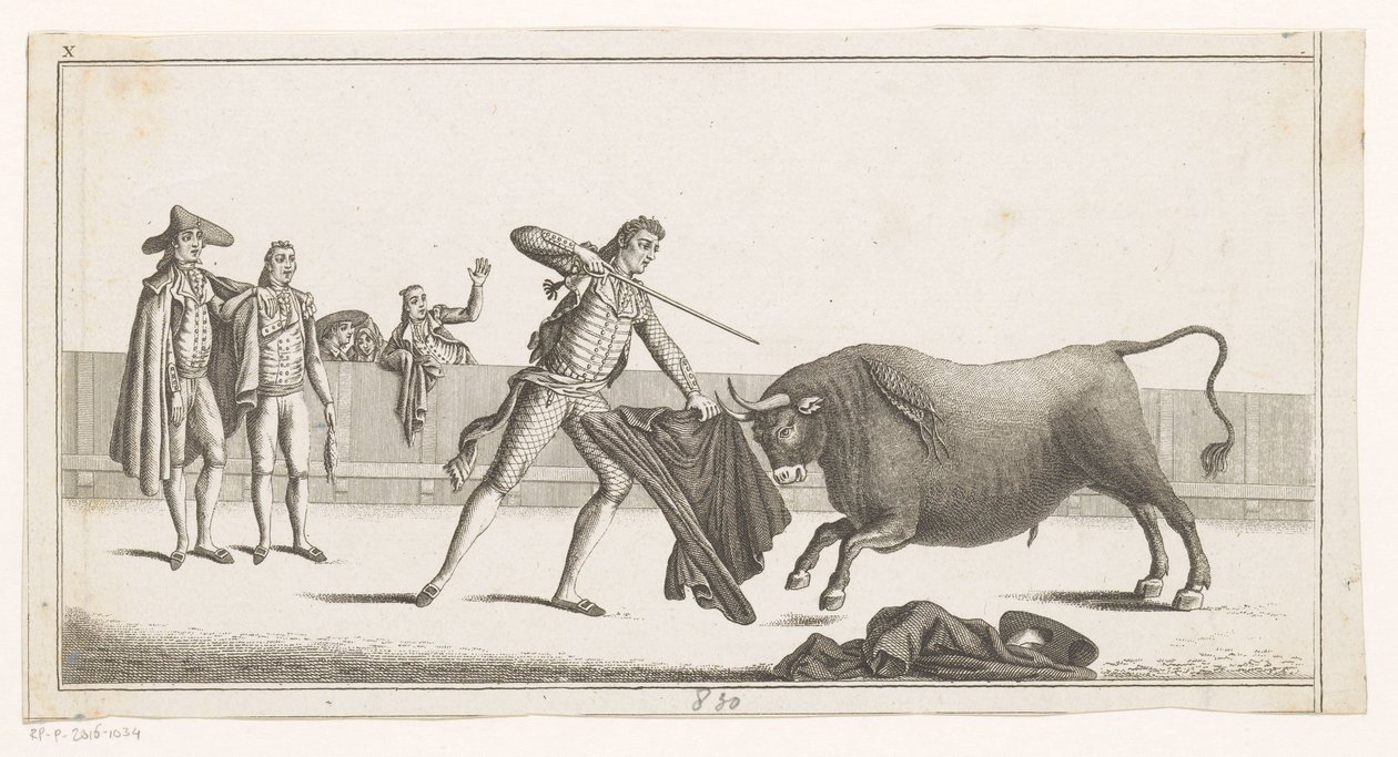 Matador boğaya meydan okuyor Coleccion de las Principales suertes de una corrida de toros (nesne üzerinde seri başlığı) En önemli boğa güreşi manevralarının toplanması (seri başlığı) by Anonymous